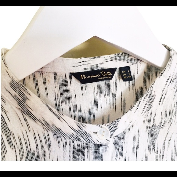 MASSIMO DUTTI Raindrop Print Collarless Tunic Shirt With Long Sleeves Grey Small - Picture 12 of 13